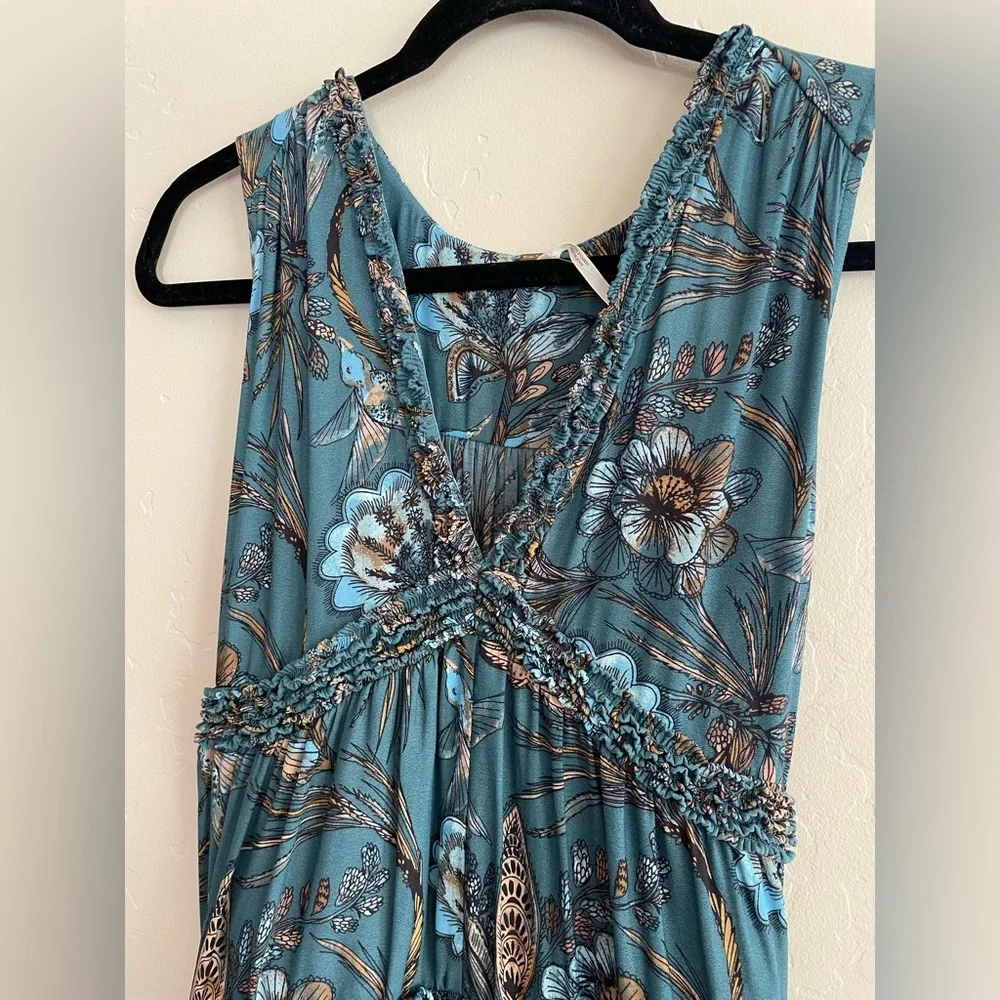 🌎Free People Floral Haze Hummingbird Turquoise Boho Tunic NWT~Small - Picture 5 of 13